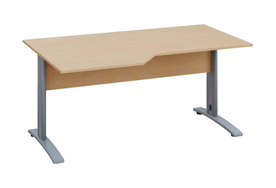 EZK 18 - 166 stůl kancelářský, rohový, levý, kovová podnož stříbrná, deska 18 mm, široký 1600 mm, bříza irská